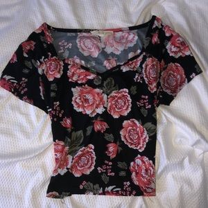 rose pattern top with with a low cut line
